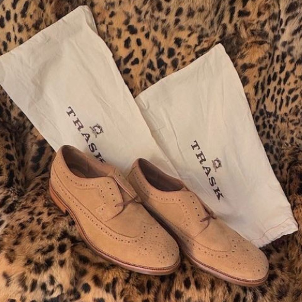 Camel Tan Suede TRASK Oxford Brogue Shoes 13 [VINTAGE - NEW & NEVER WORN]